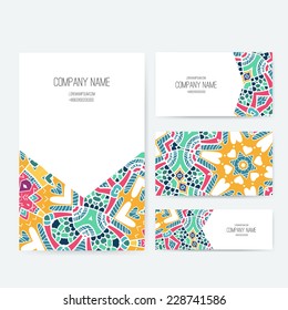 Set of business card and invitation card templates with lace ornament. Vector background. Indian, Arabic, Islam motifs. Vintage design elements. Wedding or save the date hand drawn background. 