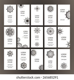 Set of business card and invitation card templates with lace ornament. Vector background. Indian, Islam, Arabic, ottoman motifs. Vintage design elements, or save the date hand drawn background.