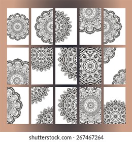 Set of business card and invitation card templates with lace ornament. Vector background. Indian, Islam, Arabic, ottoman motifs. Vintage design elements, or save the date hand drawn background.