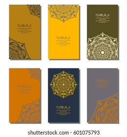 Set of business card and invitation card templates with lace ornament. Vector background. Indian, Islam, Arabic, ottoman motifs. Vintage design elements, or save the date hand drawn background.