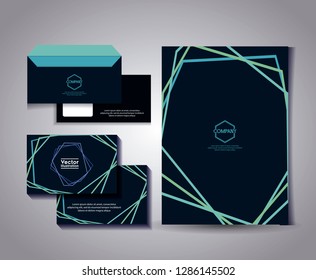 set of business card with lines and envelope