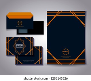 set of business card with lines and envelope