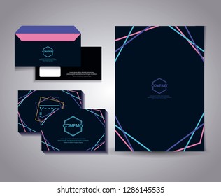 set of business card with lines and envelope