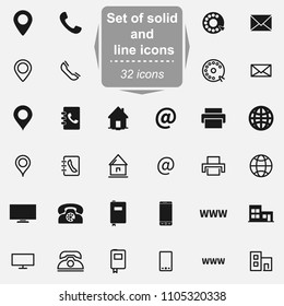 Set of business card solid and line vector icons.