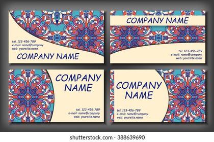 Set of business card template, abstract elegant pattern vector design editable. Hand drawn background. Islam, Arabic, Indian, ottoman motifs.