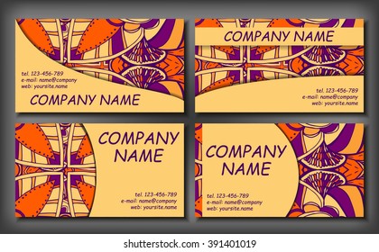 Set of business card template, abstract elegant pattern vector design editable. Hand drawn background. Islam, Arabic, Indian, ottoman motifs.