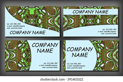 Set of business card template, abstract elegant pattern vector design editable. Hand drawn background. Islam, Arabic, Indian, ottoman motifs.