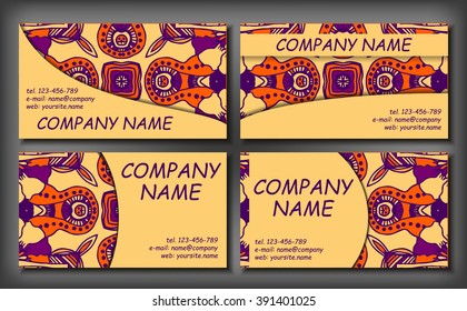 Set of business card template, abstract elegant pattern vector design editable. Hand drawn background. Islam, Arabic, Indian, ottoman motifs.
