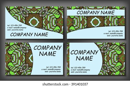 Set of business card template, abstract elegant pattern vector design editable. Hand drawn background. Islam, Arabic, Indian, ottoman motifs.