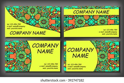 Set of business card template, abstract elegant pattern vector design editable. Hand drawn background. Islam, Arabic, Indian, ottoman motifs.