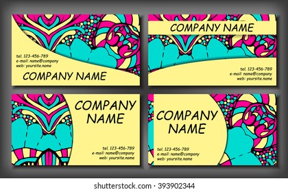 Set of business card template, abstract elegant pattern vector design editable. Hand drawn background. Islam, Arabic, Indian, ottoman motifs.