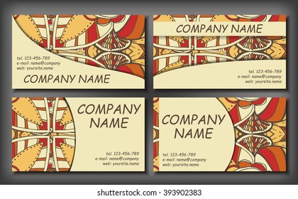 Set of business card template, abstract elegant pattern vector design editable. Hand drawn background. Islam, Arabic, Indian, ottoman motifs.