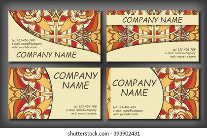 Set of business card template, abstract elegant pattern vector design editable. Hand drawn background. Islam, Arabic, Indian, ottoman motifs.
