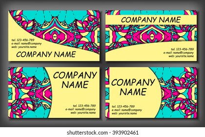 Set of business card template, abstract elegant pattern vector design editable. Hand drawn background. Islam, Arabic, Indian, ottoman motifs.