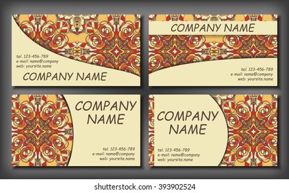 Set of business card template, abstract elegant pattern vector design editable. Hand drawn background. Islam, Arabic, Indian, ottoman motifs.