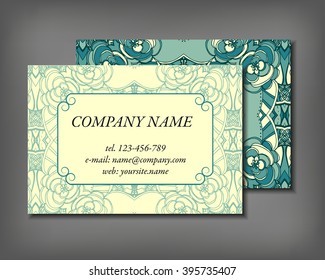 Set of business card template, abstract elegant pattern vector design editable. Hand drawn background. Islam, Arabic, Indian, ottoman motifs.