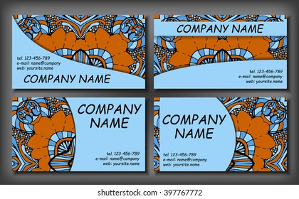 Set of business card template, abstract elegant pattern vector design editable. Hand drawn background. Islam, Arabic, Indian, ottoman motifs.