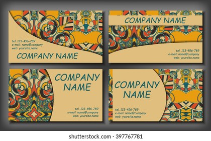 Set of business card template, abstract elegant pattern vector design editable. Hand drawn background. Islam, Arabic, Indian, ottoman motifs.