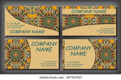 Set of business card template, abstract elegant pattern vector design editable. Hand drawn background. Islam, Arabic, Indian, ottoman motifs.
