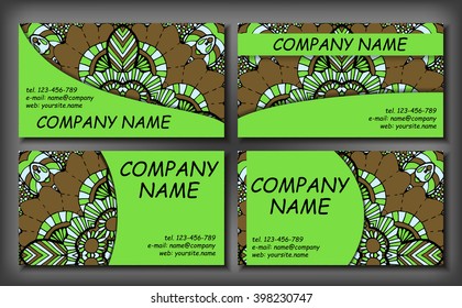 Set of business card template, abstract elegant pattern vector design editable. Hand drawn background. Islam, Arabic, Indian, ottoman motifs.