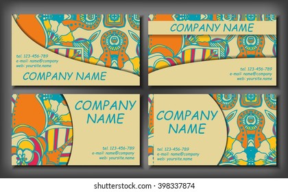 Set of business card template, abstract elegant pattern vector design editable. Hand drawn background. Islam, Arabic, Indian, ottoman motifs.