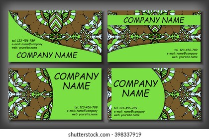 Set of business card template, abstract elegant pattern vector design editable. Hand drawn background. Islam, Arabic, Indian, ottoman motifs.