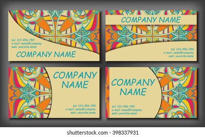 Set of business card template, abstract elegant pattern vector design editable. Hand drawn background. Islam, Arabic, Indian, ottoman motifs.