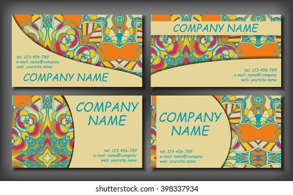 Set of business card template, abstract elegant pattern vector design editable. Hand drawn background. Islam, Arabic, Indian, ottoman motifs.