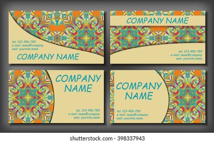 Set of business card template, abstract elegant pattern vector design editable. Hand drawn background. Islam, Arabic, Indian, ottoman motifs.