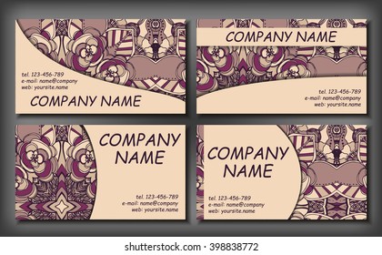 Set of business card template, abstract elegant pattern vector design editable. Hand drawn background. Islam, Arabic, Indian, ottoman motifs.