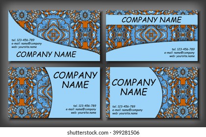 Set of business card template, abstract elegant pattern vector design editable. Hand drawn background. Islam, Arabic, Indian, ottoman motifs.