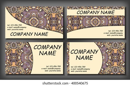Set of business card template, abstract elegant pattern vector design editable. Hand drawn background. Islam, Arabic, Indian, ottoman motifs.