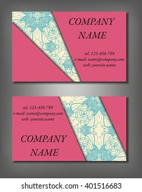 Set of business card template, abstract elegant pattern vector design editable. Hand drawn background. Islam, Arabic, Indian, ottoman motifs.