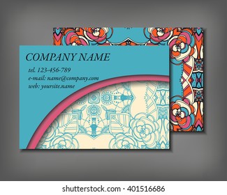 Set of business card template, abstract elegant pattern vector design editable. Hand drawn background. Islam, Arabic, Indian, ottoman motifs.