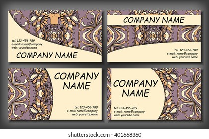 Set of business card template, abstract elegant pattern vector design editable. Hand drawn background. Islam, Arabic, Indian, ottoman motifs.