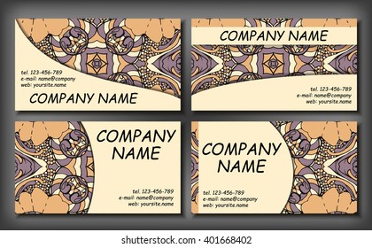 Set of business card template, abstract elegant pattern vector design editable. Hand drawn background. Islam, Arabic, Indian, ottoman motifs.