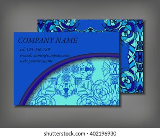 Set of business card template, abstract elegant pattern vector design editable. Hand drawn background. Islam, Arabic, Indian, ottoman motifs.