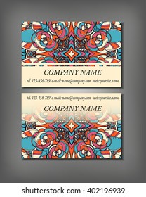 Set of business card template, abstract elegant pattern vector design editable. Hand drawn background. Islam, Arabic, Indian, ottoman motifs.