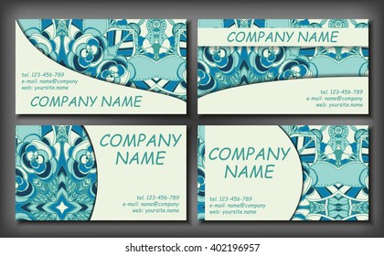 Set of business card template, abstract elegant pattern vector design editable. Hand drawn background. Islam, Arabic, Indian, ottoman motifs.