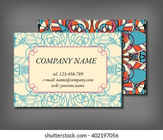 Set of business card template, abstract elegant pattern vector design editable. Hand drawn background. Islam, Arabic, Indian, ottoman motifs.