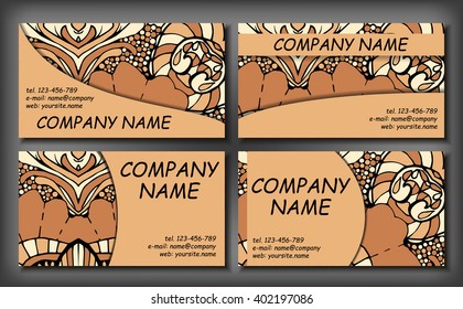 Set of business card template, abstract elegant pattern vector design editable. Hand drawn background. Islam, Arabic, Indian, ottoman motifs.