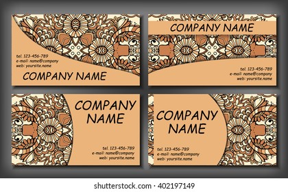 Set of business card template, abstract elegant pattern vector design editable. Hand drawn background. Islam, Arabic, Indian, ottoman motifs.