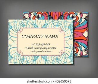 Set of business card template, abstract elegant pattern vector design editable. Hand drawn background. Islam, Arabic, Indian, ottoman motifs.