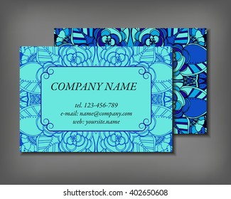 Set of business card template, abstract elegant pattern vector design editable. Hand drawn background. Islam, Arabic, Indian, ottoman motifs.