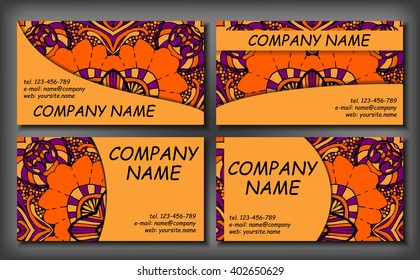 Set of business card template, abstract elegant pattern vector design editable. Hand drawn background. Islam, Arabic, Indian, ottoman motifs.