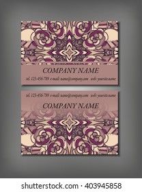 Set of business card template, abstract elegant pattern vector design editable. Hand drawn background. Islam, Arabic, Indian, ottoman motifs.