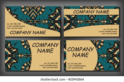 Set of business card template, abstract elegant pattern vector design editable. Hand drawn background. Islam, Arabic, Indian, ottoman motifs.