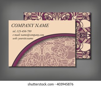 Set of business card template, abstract elegant pattern vector design editable. Hand drawn background. Islam, Arabic, Indian, ottoman motifs.