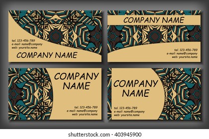 Set of business card template, abstract elegant pattern vector design editable. Hand drawn background. Islam, Arabic, Indian, ottoman motifs.
