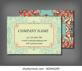 Set of business card template, abstract elegant pattern vector design editable. Hand drawn background. Islam, Arabic, Indian, ottoman motifs.